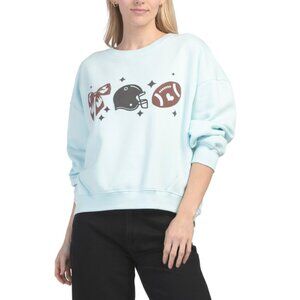 PACIFIC & CO Light Blue Bows And Football Crew Neck Sweatshirt